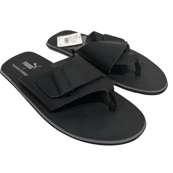 Rare Puma by Hussein Chalayan Black Leather Slip-On Strap Sandals US Size 8 NWT
